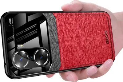 Produktbild von Honor 60 Hülle, TPU Stossfest Anti-rutsch Leder Glas Len Hybrid Schutzhülle für Honor 60 Rot