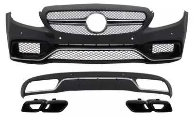 Productafbeelding van Achterdiffusor voor de voorbumper, geschikt voor Mercedes C-klasse W205 en S205, modeljaren 2014-2018, met C63-uitstraling.