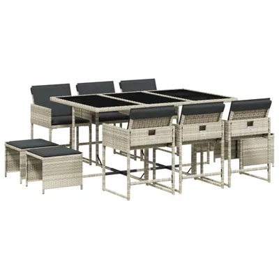 Produktbild von vidaXL 11-tlg. Garten-Essgruppe mit Kissen Hellgrau Poly Rattan