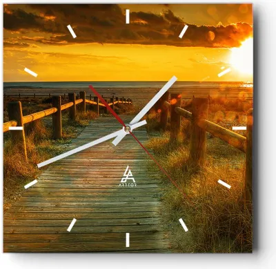 Produktbild von Wanduhr - Quadrat - Glasuhr - Fußgängerbrücke Strand Urlaub Sonne - 40x40cm - Schleichendes Uhrwerk - Lautlos - zum Aufhängen bereit - Dekoration Modern - Wanddekoration aus Glas - C3AC40x40-2786