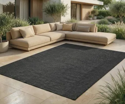 Image de In & Outdoor Tapis - Tapis résistant aux intempéries pour balcon, terrasse, jardin, salon, cuisine - Résistant, Résiste aux rayons UV & à l'eau - Taille 140 x 200 cm, Anthracite