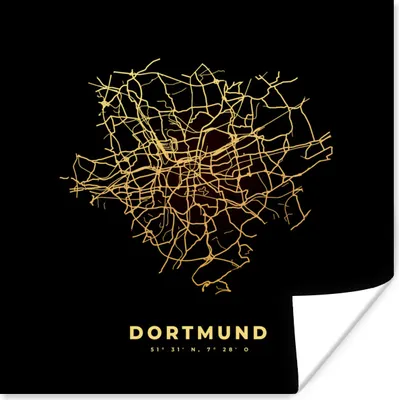 Produktbild von MuchoWow® Poster Stadtplan - Dortmund - Gold - Karte 100x100 cm - Babyzimmer