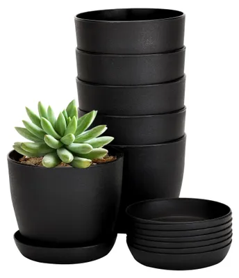 Produktbild von Kleine Blumentöpfe 10 cm, 8 Stück mit Untersetzer aus Kunststoff, Blumentopfset für Innen und Balkon, Sukkulenten in Schwarz
