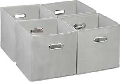 Produktbild von 4er-Set Aufbewahrungsboxen, faltbar, Maße (H x B x T): 30 x 30 x 30 cm, mit Griffen, Regalkörbe, Grau
