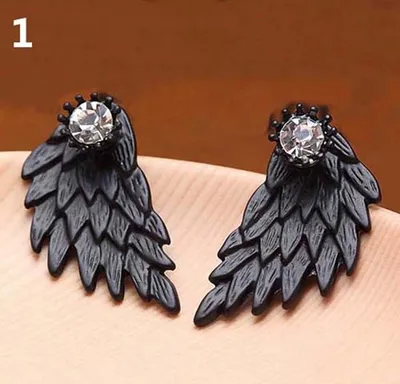 Produktbild von Frauen Retro Gothic Cool Schmuck Engel Flügel Strass Ohr Jacke Ohrringe-Schwarz