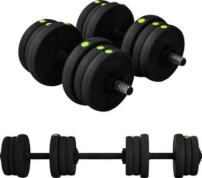 Produktbild von 2-in-1 Hantel-Set, Lang- & Kurzhantel, 20 kg, rutschfest, bodenschonend, Schwarz/Grün