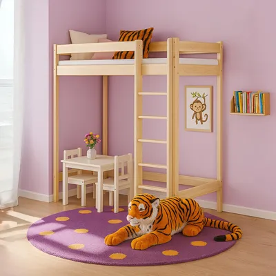 Produktbild von MEBLE WRÓBEL Hochbett 90x200 cm - Kinderbett mit Lattenrost und Rausfallschutz, Holzbett, Etagenbett mit Leiter Bett - Jugendbett Ohne Matratze - Höhe 160 cm