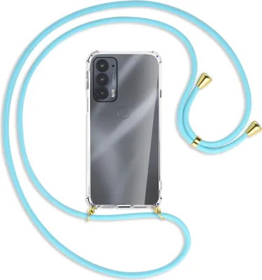 Produktbild von Handykette Backcover-Schutzhülle mit Band (Metall goldfarben) für Motorola Edge 20 - himmelblau