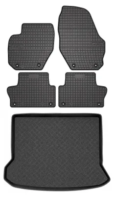 Image de Tapis en caoutchouc + bac de coffre pour Volvo XC60 I 2008-2017 (coffre standard) – 5 pièces, noirs, sur mesure