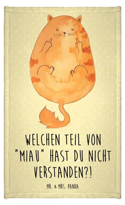 Produktbild von Mr. & Mrs. Panda Handtuch Katze Mittelfinger - Gelb Pastell - Geschenk, Gästehandtuch 30x50, Kater, Gästetuch, Frotteehandtuch, gäste wc, Cat, Mietze, Katzen, badezimmer