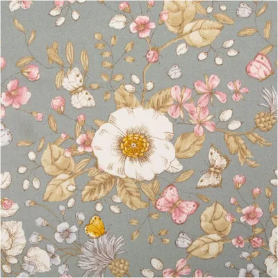 Produktbild von Dekostoff Blumen Schmetterlinge Halbpanama mintgrün rosa 140 cm