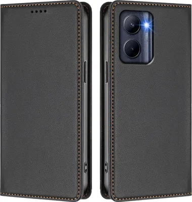 Produktbild von Handyhülle für Realme C33 2022/2023, Kunstleder Klapphülle Stoßfeste Magnetische Hülle mit Ständer Schwarz