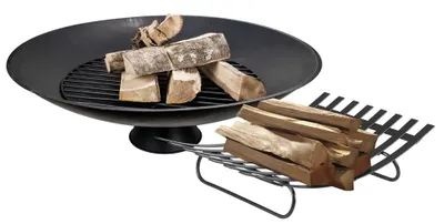 Produktbild von schwarze Feuerschale mit Holzlege aus Metall Ø50cm Grill Feuerkorb