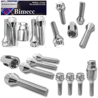Produktbild von Felgenschloss M12x1.25x42mm Kegelbund 60° silberne Felgenschlösser Set
