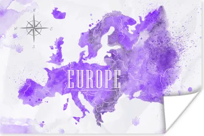 Produktbild von MuchoWow® Poster Europa - Weltkarte - Farbe 60x40 cm - Schlafzimmerdekoration