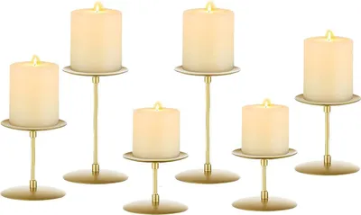 Produktbild von Metall Kerzenständer Set Gold für Stumpenkerzen 6er Vintage Modern Weihnachten Hochzeit