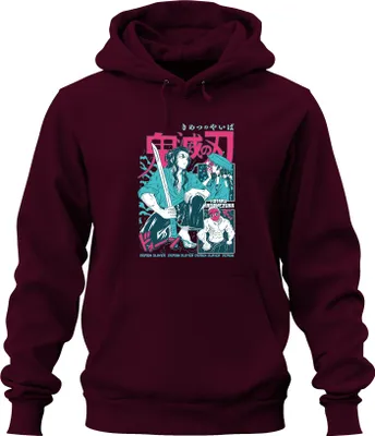 Produktbild von Demon Slayer Kimetsu no Yaiba Schwert Samurai Anime Japan Y2K Streetwear Maske Uni Hoodie Kapuzenpullover, Burgundy, XL