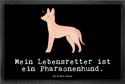 Produktbild von Mr. & Mrs. Panda Türmatte Pharaonenhund Lebensretter 40 x 60 cm - Schwarz - Geschenk, Schmutzfangmatte, Schmutzfänger, Schmutzmatte, Pharaoh Hound, flurmatte, Fussmatte
