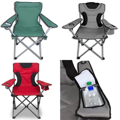 Produktbild von Campingstuhl mit Getränkehalter und integrierten Kühltasche – gepolsterter XXL Klappstuhl für Zelten, Angeln, Wandern – Faltstuhl inkl. Transporttasche