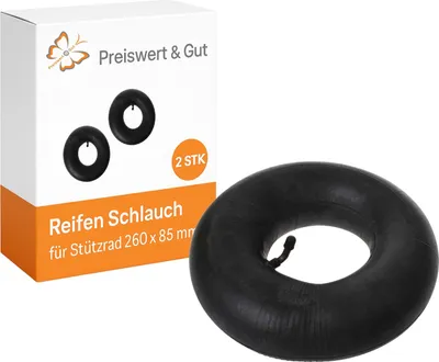 Produktbild von 2x Reifen Schlauch für Stützrad 260x85 mm – Ersatzschlauch aus Gummi für Schubkarrenrad 3-3,5 Zoll mit Schrader-Ventil
