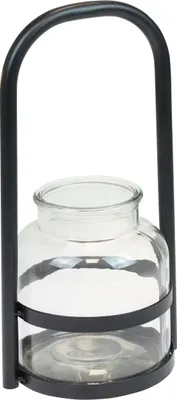 Produktbild von Windlicht Metall Glas Kerzenhalter Nostalgie Schwarz 14,5cm