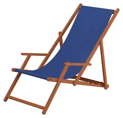Produktbild von Liegestuhl blau Sonnenliege Gartenliege Holz Deckchair Strandstuhl Massivholz Gartenmöbel 10-307