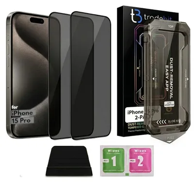 Image de Film de protection en verre 9H pour iPhone 15 Pro, offrant une double protection de la confidentialité, avec applicateur