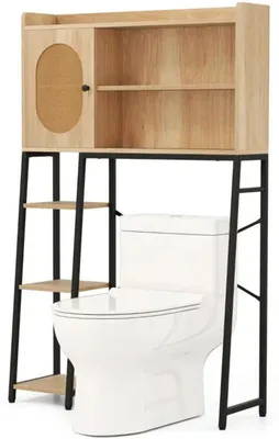 Obrázek produktu pro Toaletní police s dvířky JV11801NA, PE-ratan, 89 x 29 x 139 cm, přírodní