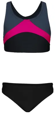 Produktbild von Aquarti Mädchen Sport Bikini Racerback Bustier & Bikinislip, Farbe: Schwarz / Graphit / Amarant, Größe: 158