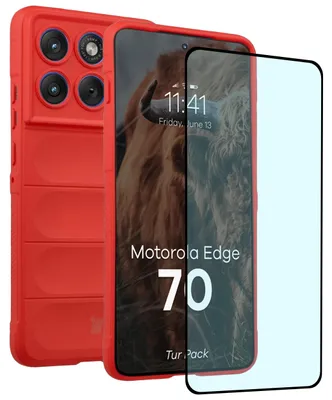 Produktbild von Robuste Handyhülle + gehärtetem Glas für Motorola Edge 70, Bizon Tur Pack, Rot