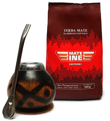 Produktbild von Mateine Mate Tee Set - Yerba Mate-Tee Mateine Caffeine+ 500g - Natürliche Mate Tee Becher Kalebasse- Mate-Tee Tasse - Bombilla-Trinkhalm