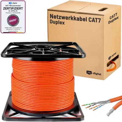Produktbild von hb-digital CAT 7 Verlegekabel Duplex Ethernet 100m Datenkabel Installationskabel S/FTP AWG23 LSZH orange