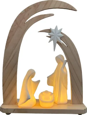 Produktbild von Krippe Weihnachtsfiguren aus Holz, Tischkrippe weiß in 21 cm