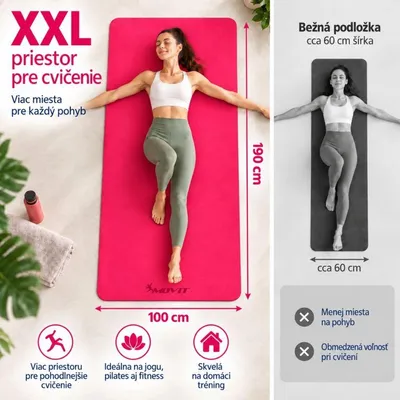 Obrázok produktu pre MOVIT Jóga podložka na cvičenie, 190 x 100 cm, ružová