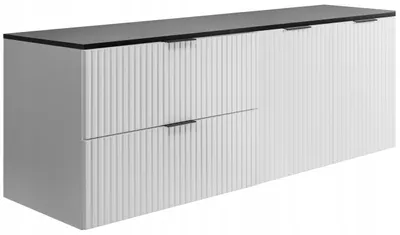 Image de Rodan Meuble sous vasque 140cm - Suspendu - Cannelé Blanc - Plateau Noir - FLOW