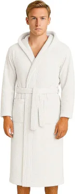 Image de Unyqoos® - Peignoir pour hommes, 100% coton (360 g/m²), capuche et poches, OEKO-TEX GREEN, couleur blanche, taille L