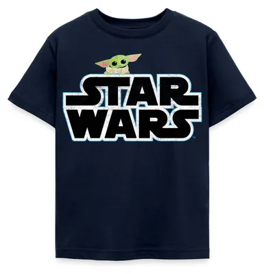 Produktbild von Star Wars: Mandalorian Schriftzug Mit Grogu Kinder T-Shirt, 98/104 (3-4 Jahre), Navy