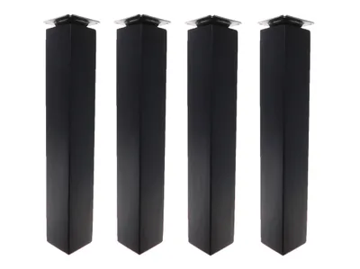 Four black square furniture legs are shown against a white background.