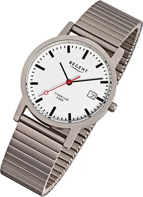 Produktbild von Regent Damen-Herren Titanarmband Uhr silber grau F-475 Quarzuhr URF475