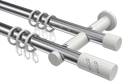 Produktbild von Interdeco Gardinenstange / Vorhangstange Chrom / Weiß, Typ Platon Zoena (Glitzerzylinder), 20 mm Ø 2-läufig, 140 cm