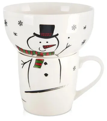 Obrázok produktu pre Detský hrnček z porcelánu – s motívom snehuliaka – 350 ml – biely