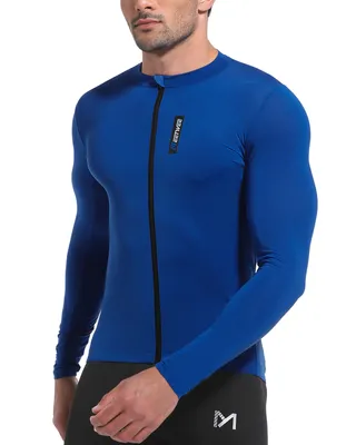 Produktbild von Herren Atmungsaktiv Radfahren Radtrikot Fahrradtrikot MTB Trikot Langarm mit 3 Taschen,Blau,M