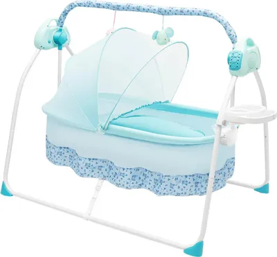 Produktbild von Elektrische Babyschaukel - Babywiege mit Fernbedienung - 5 Geschwindigkeiten - Timer 8–60 Min - 0–18 Monate - Bis 25 kg - Blau