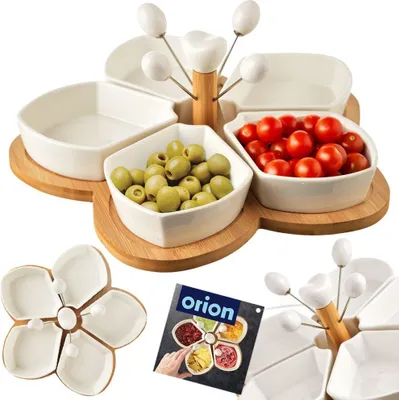 Image de Orion Bols en porcelaine pour snacks Bols pour snacks en porcelaine sur plateau blanc 28,5 cm 10 c. à c.