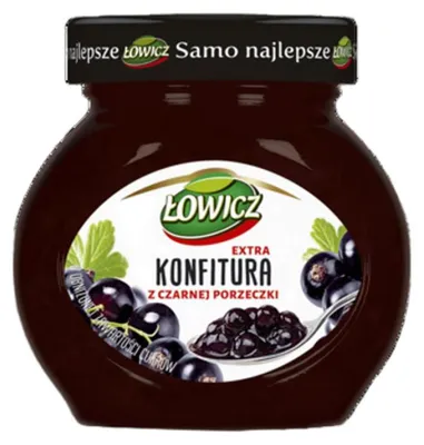 Zdjęcie produktu dla Łowicz Konfitura extra z czarnej porzeczki obniżonej zawartości cukrów 240 g