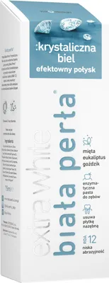 A product box for teeth whitening toothpaste.