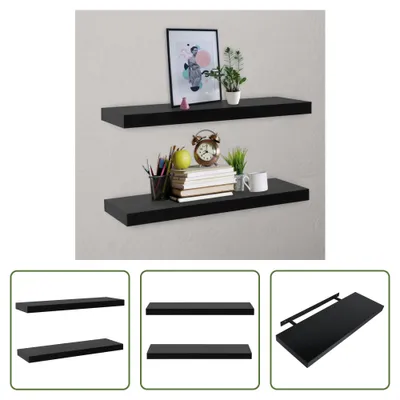 Produktbild von The Living Store Schweberegale 2 Stk. Schwarz 80x20x3,8 cm