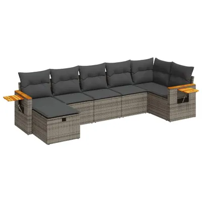 Produktbild von 7-tlg. Garten-Sofagarnitur mit Kissen Grau Poly Rattan