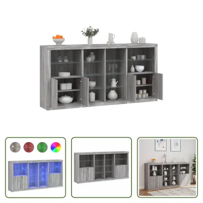 Produktbild von The Living Store Sideboard mit LED-Leuchten Grau Sonoma 202x37x100 cm