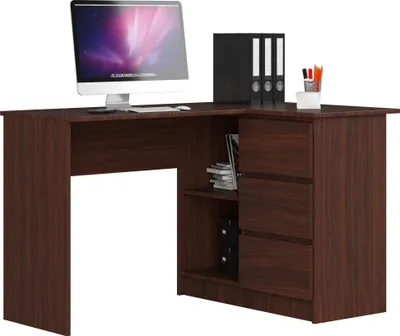 Obrázek produktu pro Rohový psací stůl se třemi zásuvkami, pravá strana, Rozměry: Výška: 77 cm, Šířka: 124,5 / 85 cm, Hloubka: 45 / 48,5 cm